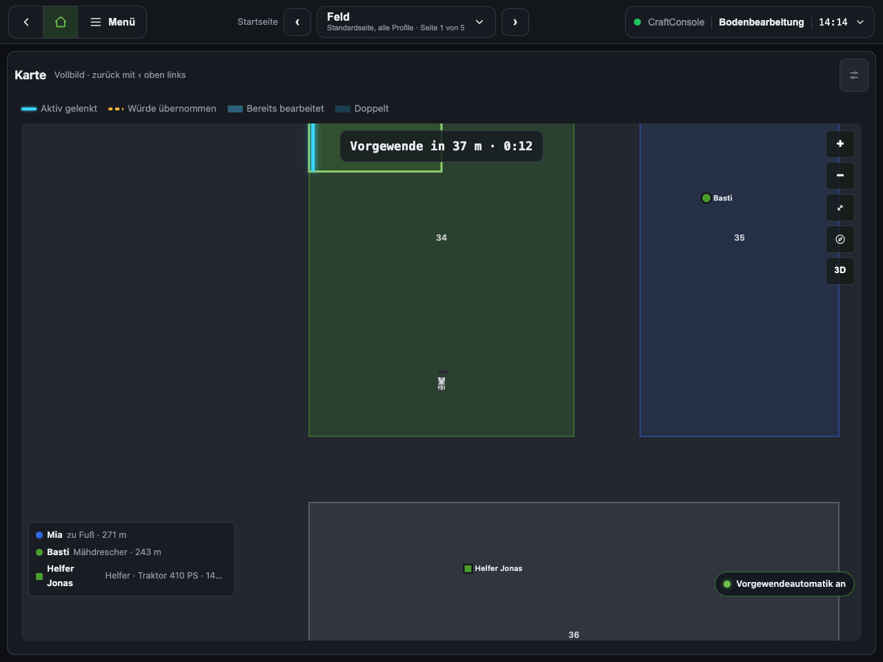 ControlHub: Live-Karte mit Feldern, Spurführung und Mitspielern