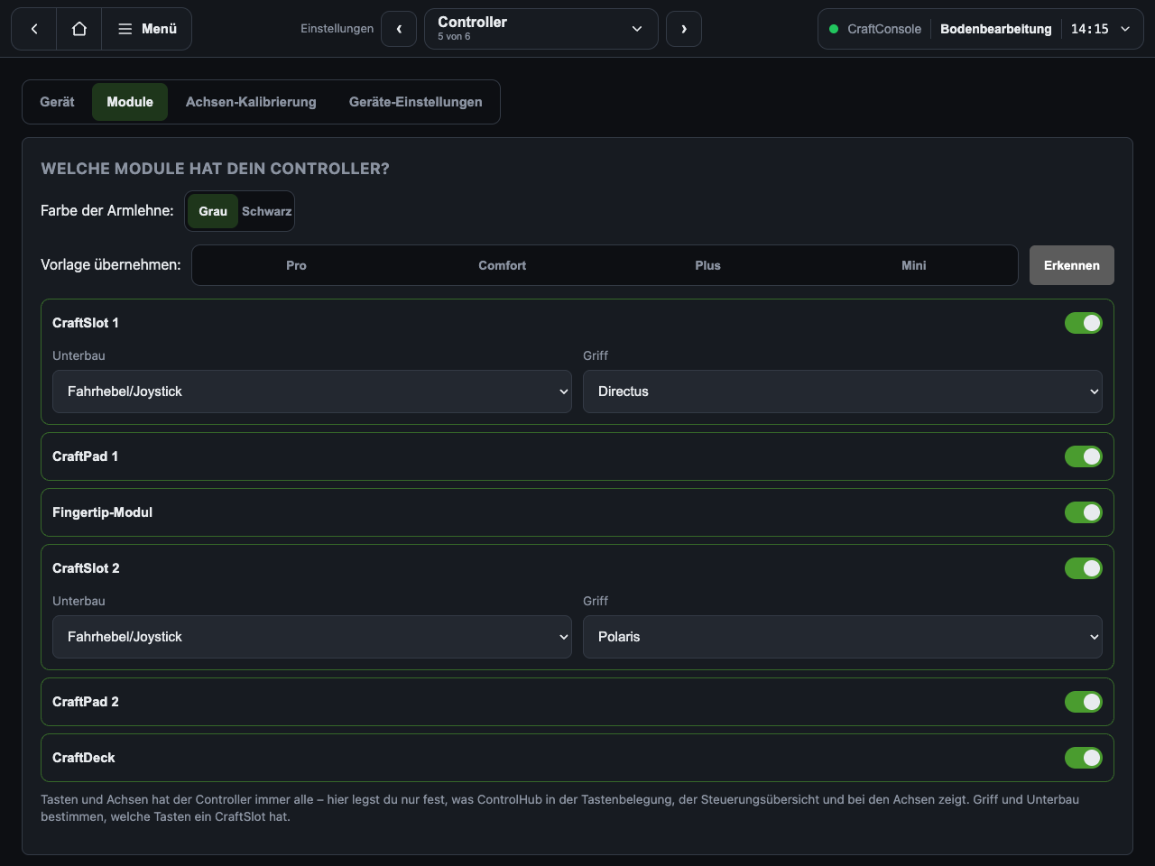 ControlHub: Module des Controllers wählen